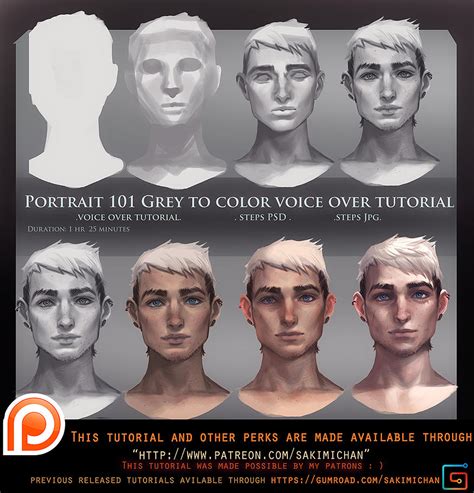Portrait 101 Grey To Color Voice Over Tutorial By Sakimichan On
