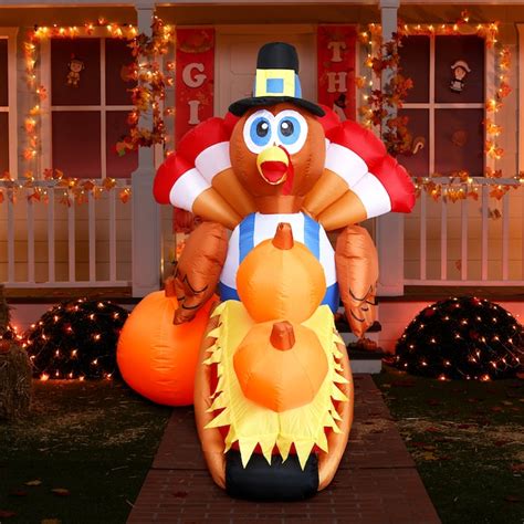 Joiedomi 6 Ft Lighted Turkey Thanksgiving Inflatable In The Outdoor Fall Decorations