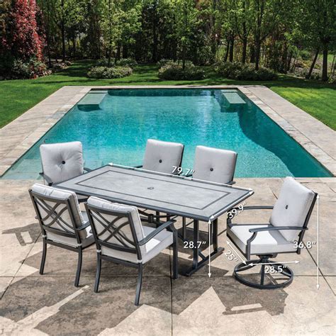 Within hampton bay outdoor chaise lounges, the most widely available fabric types are cushionguard, sunbrella, standard and polyester. SunVilla Hamilton 7 Piece Cushions Dining Patio Set ...