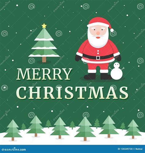 Merry Christmas Greeting Card With Santa Claus And Tree Vector Stock