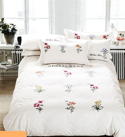Ephensun 100 Cotton Embroidered Duvet Cover Set Flat Bed Sheet