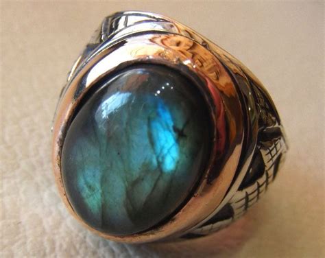 Copper Turquoise Natural Stone Men Sterling Silver 925 Ring Etsy In