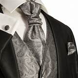 Silver Tuxedo Vest And Tie Sets