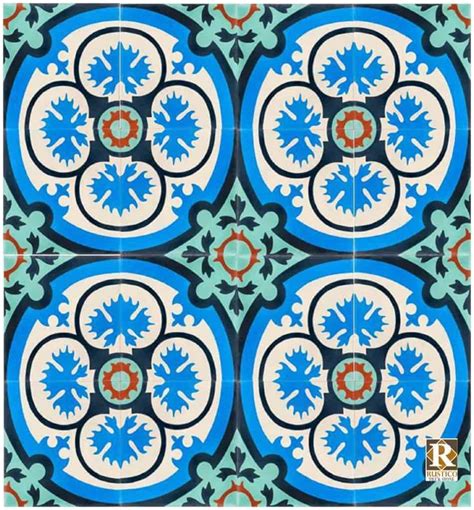 8×8 Cement Tile Philadelphia Turquoise Encaustic Concrete Floor Tile