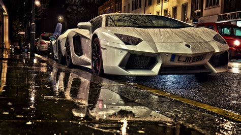 Lamborghini Lamborghini Aventador Rain Wet Wallpapers Hd Desktop