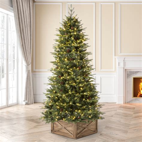 Glitzhome Pre Lit Green Fir Artificial Christmas Tree With Led Lights