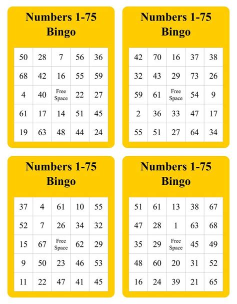 Free Printable Bingo Cards With Numbers 1 75 Bingo Cards Printable