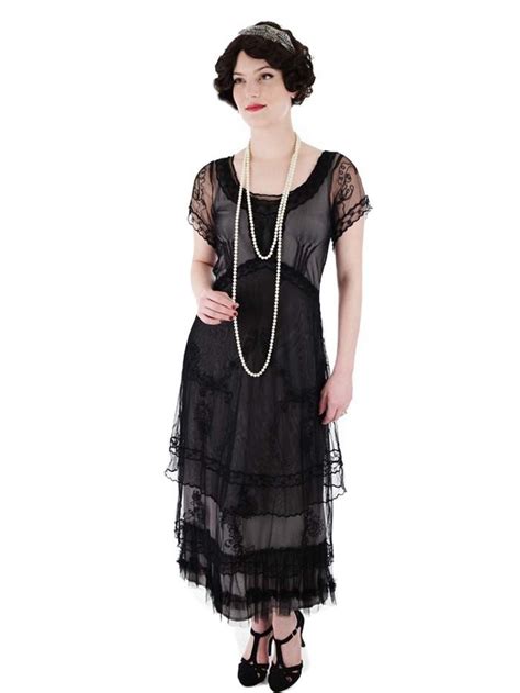 New 1920s Day Dresses And Tea Dresses Embroidered Black Tulle Edwardian