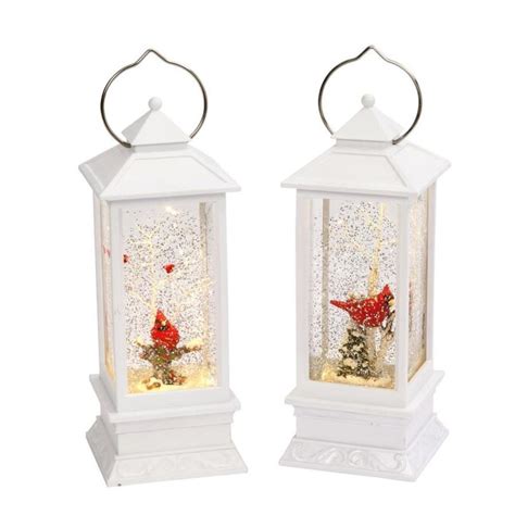 Gerson International Elegant Lighted White Snow Globe Lanterns With