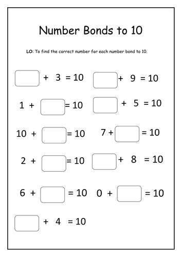 Number Bonds To 10 Worksheet Teaching Resources