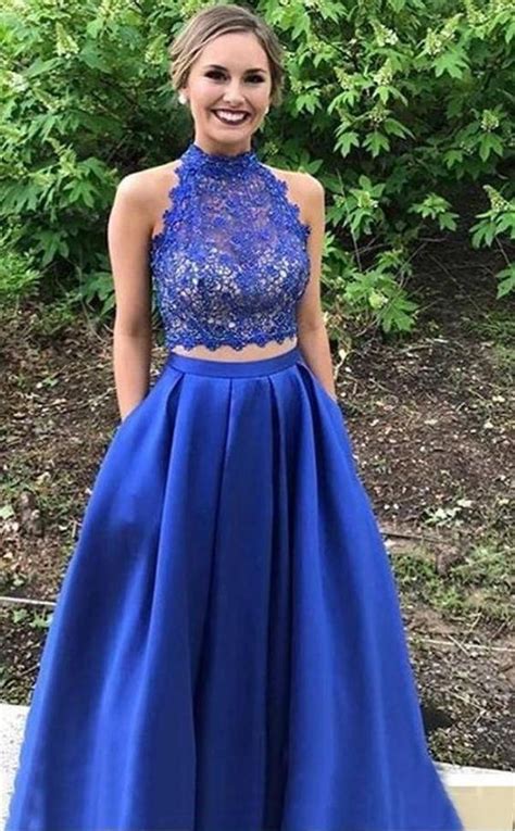 Two Pieces Prom Dress Royal Blue Evening Dress Dance Dresses