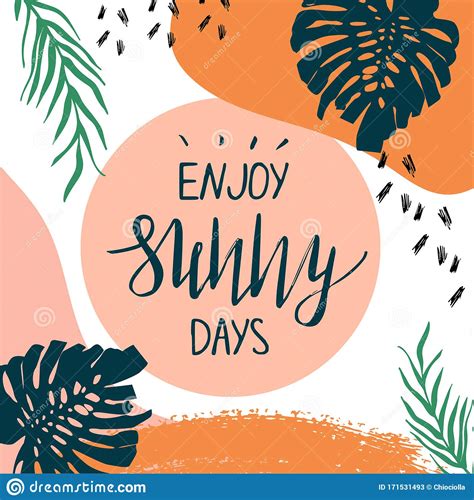 Creative Summer Card Template With Hand Drawn Leaves And Strokes Stock