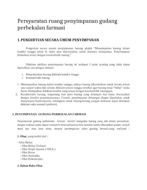 Docx Persyaratan Ruang Penyimpanan Gudang Perbekalan Farmasi