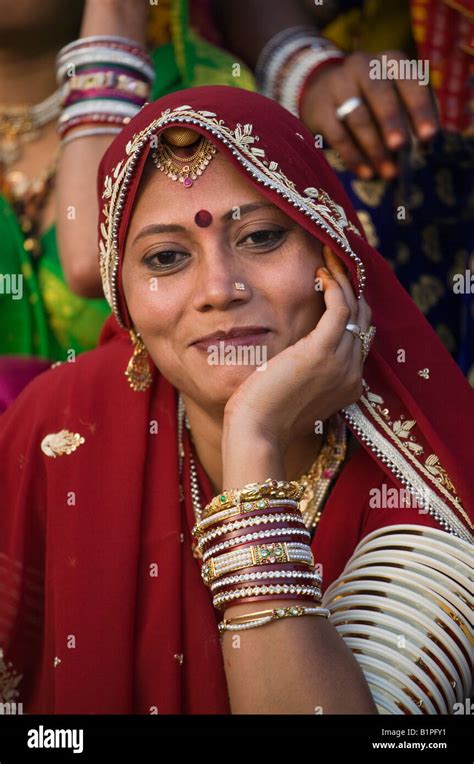 A Rajasthani Woman Dressed In Her Finest Clothing And Jewelry At The