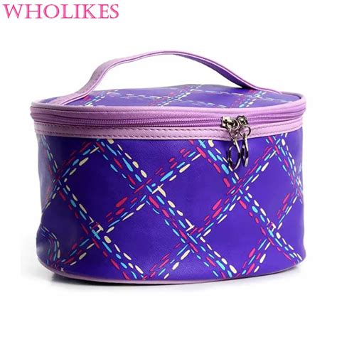 Cylindrical Fashion Female Cosmetic Bag Multi Function Carry Travel Makeup Bag Beautician