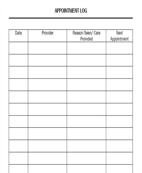 Free Printable Appointment Log