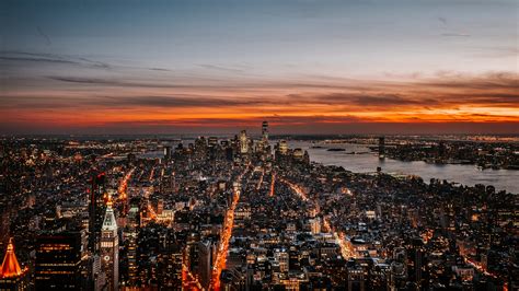 Wallpaper New York Night City Skyline Sky Dusk New York City