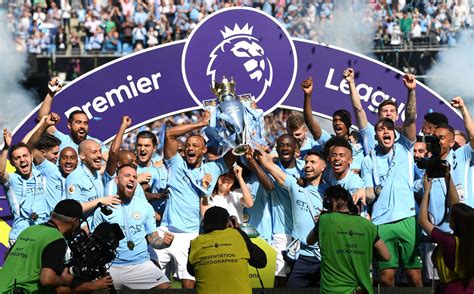 Manchester City Lift Premier League Trophy As Pep Guardiolas Men