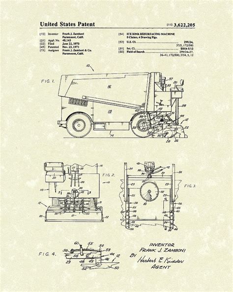 Zamboni 1971 Patent Art Drawing By Prior Art Design