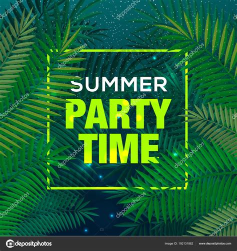 Summer Time Party Background Palm Leaf Sky Night Travel Poster