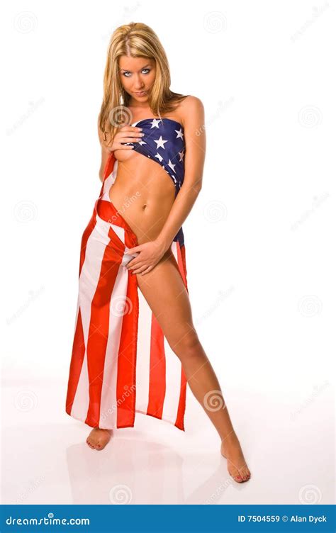Woman Wrapped In Flag Full Stock Image Image Of Beautiful