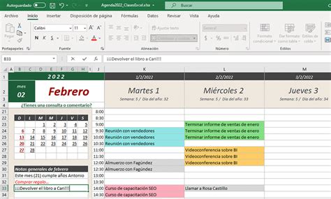 ¡descarga La Agenda Calendario 2022 En Excel Gratis