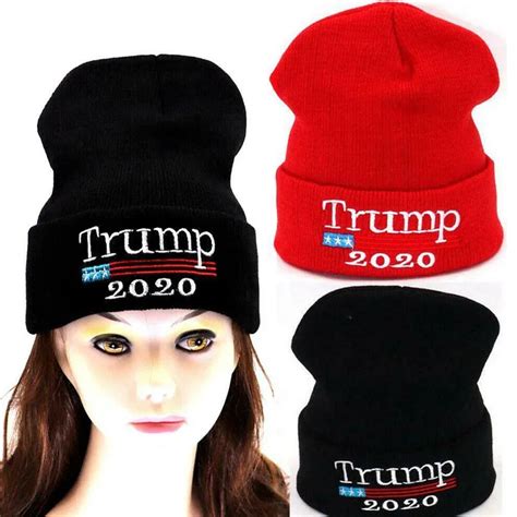 Women Men Flexible Redblack Beanies Hat Autumn Winter Faux Wool Cap 2020 Donald Trump Re