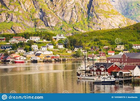 Fjord And Mountains Landscape Lofoten Islands Norway Stock Photo