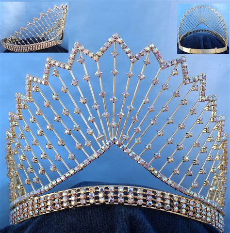 Miss Beauty Queen Rhinestone Crown Gold Ab Starlight Tiara Crowndesigners