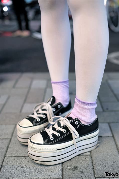 art school fan in harajuku w jouetie sweater and nadia platform sneakers tokyo fashion