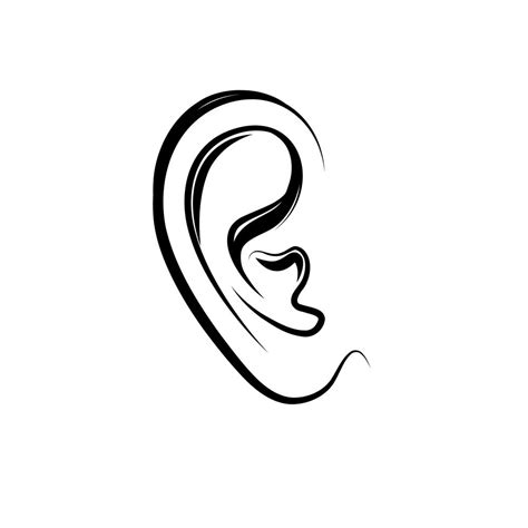 Icono De Grabado De La Oreja Oído Humano Aislado Sobre Fondo Blanco