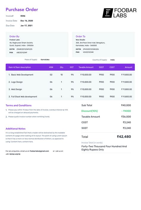 Purchase Order Template Free Po Generator Refrens