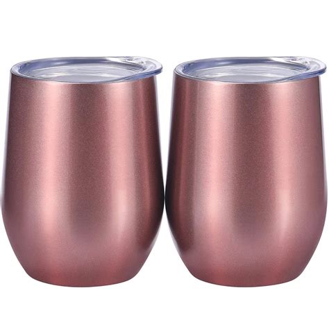 2 Pack 12 Oz Stainless Steel Stemless Wine Glass Tumbler Double Wall Vacuum Insulated Wine