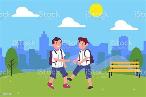 Two Schoolboys Feeling Angry And Fighting In Park Stock Illustration