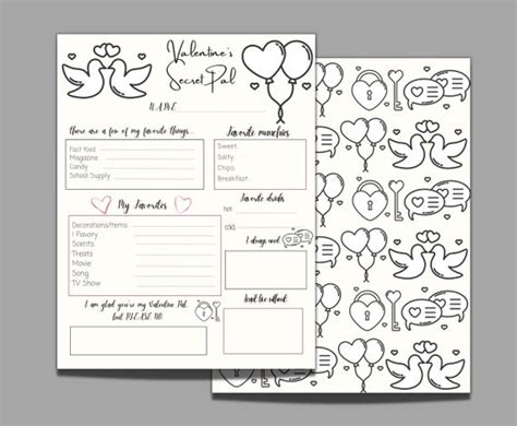 Valentines Day Secret Pal Questionnaire Printable T Etsy