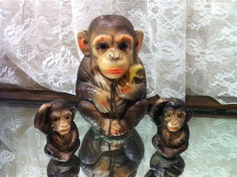 Vintage Ceramic Monkeys On A Chain Made In Japan Mother And Etsy