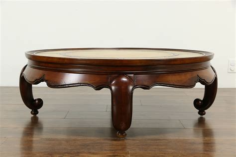 See more ideas about coffee table, round coffee table, table. SOLD - Round Vintage Cherry Coffee Table, Tooled Leather ...