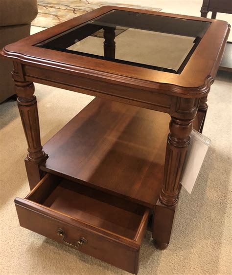 Cherry Drawer End Table W Glass By Chromcraft Revington Douglas At
