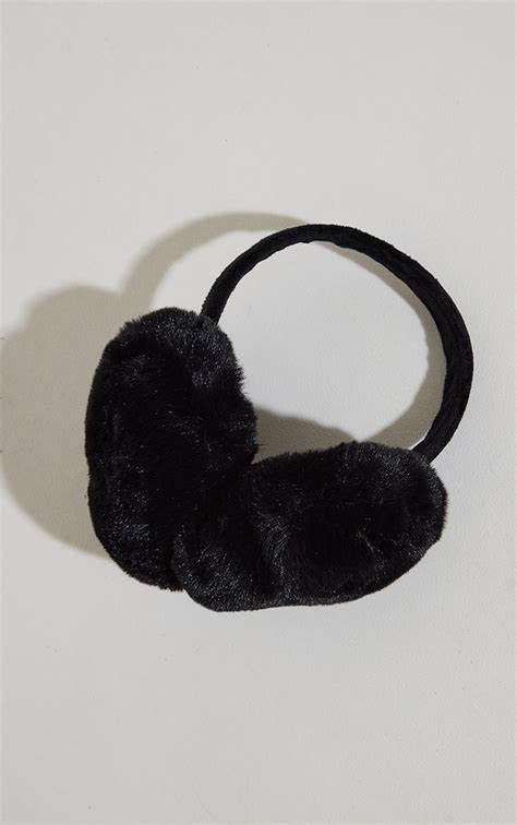 Black Soft Faux Fur Ear Muffs Accessories Prettylittlething Ire