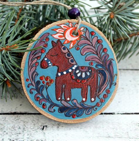 Swedish Christmas Ornaments Wood Slices Ornaments Dala Horse Etsy