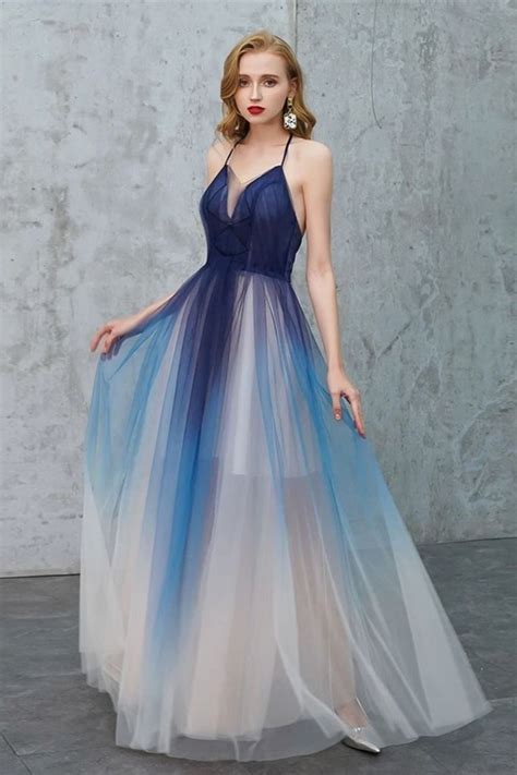 Chic Navy Blue Ombre Tulle Long Prom Dress In 2021 Wedding Dresses