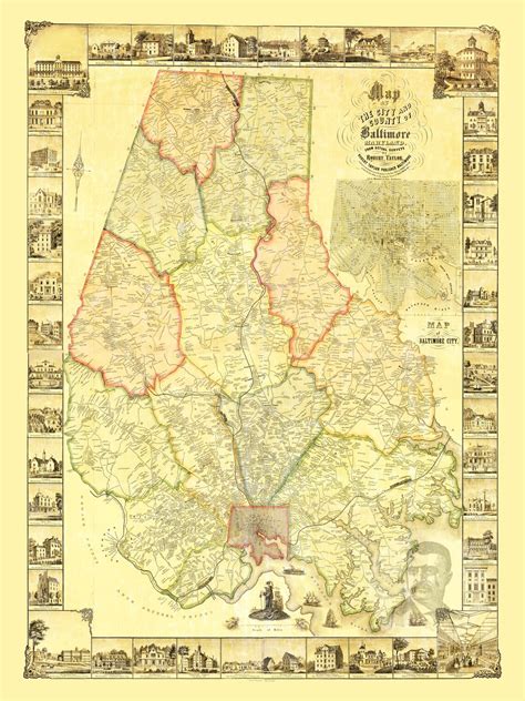 Baltimore County Maryland Vintage Map From 1857 Old County Etsy
