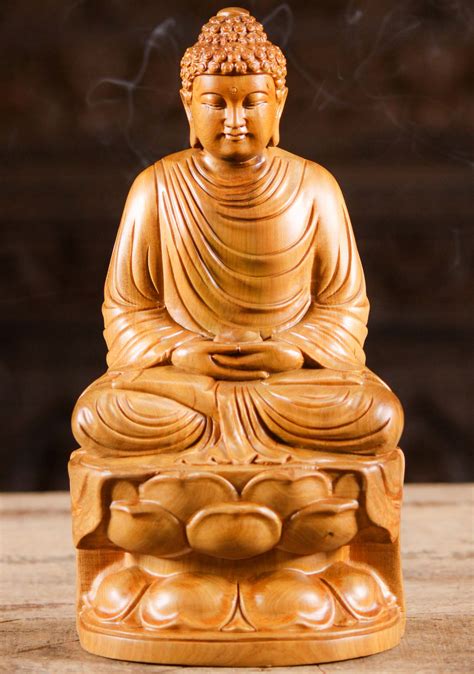 Sold Vietnamese Wood Seated Buddha On Lotus 12 130wm42 Hindu Gods