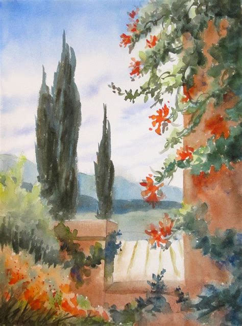 Original Watercolor Painting Tuscany Italy Tuscan Landscape