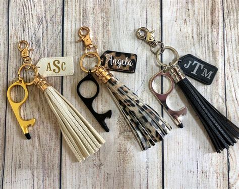 Monogrammed Tassel Keychain With No Touch Hookpersonalized Etsy