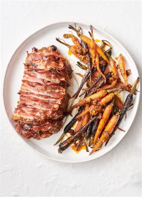 Pancetta Wrapped Fillet Of Beef And Roasted Carrots With Smoky Date