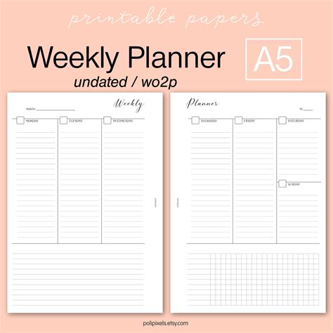 A5 Printable Weekly Planner Vertical Planner Printable Etsy