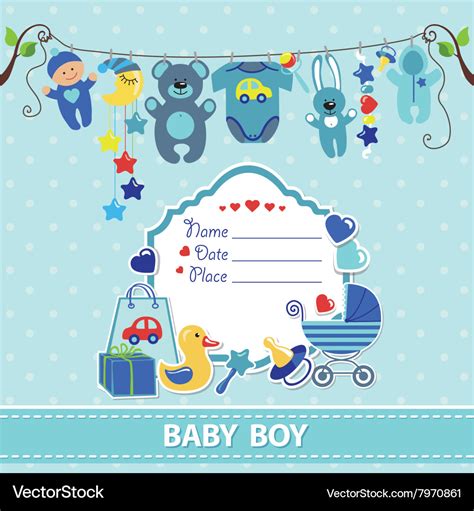New Born Baby Boy Card Shower Invitation Template Vector Image