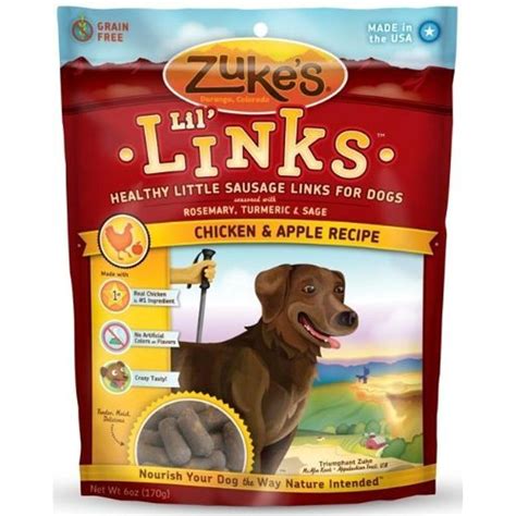 Chicken sausage links are hand stuffed in natural casings and slow smoked over real hardwood chips. Zuke's Lil' Links Healthy Little Sausage Links for Dogs ...