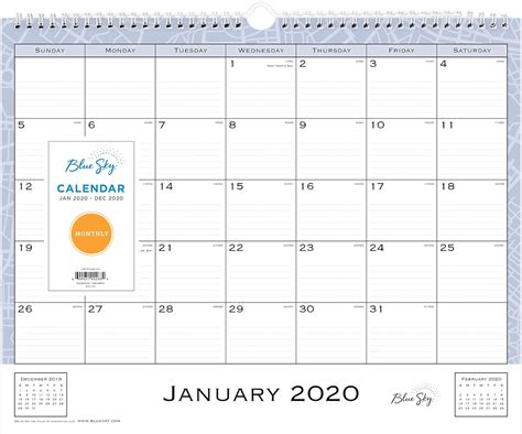 Blue Sky 2020 Monthly Wall Calendar Twin Wire Binding 15